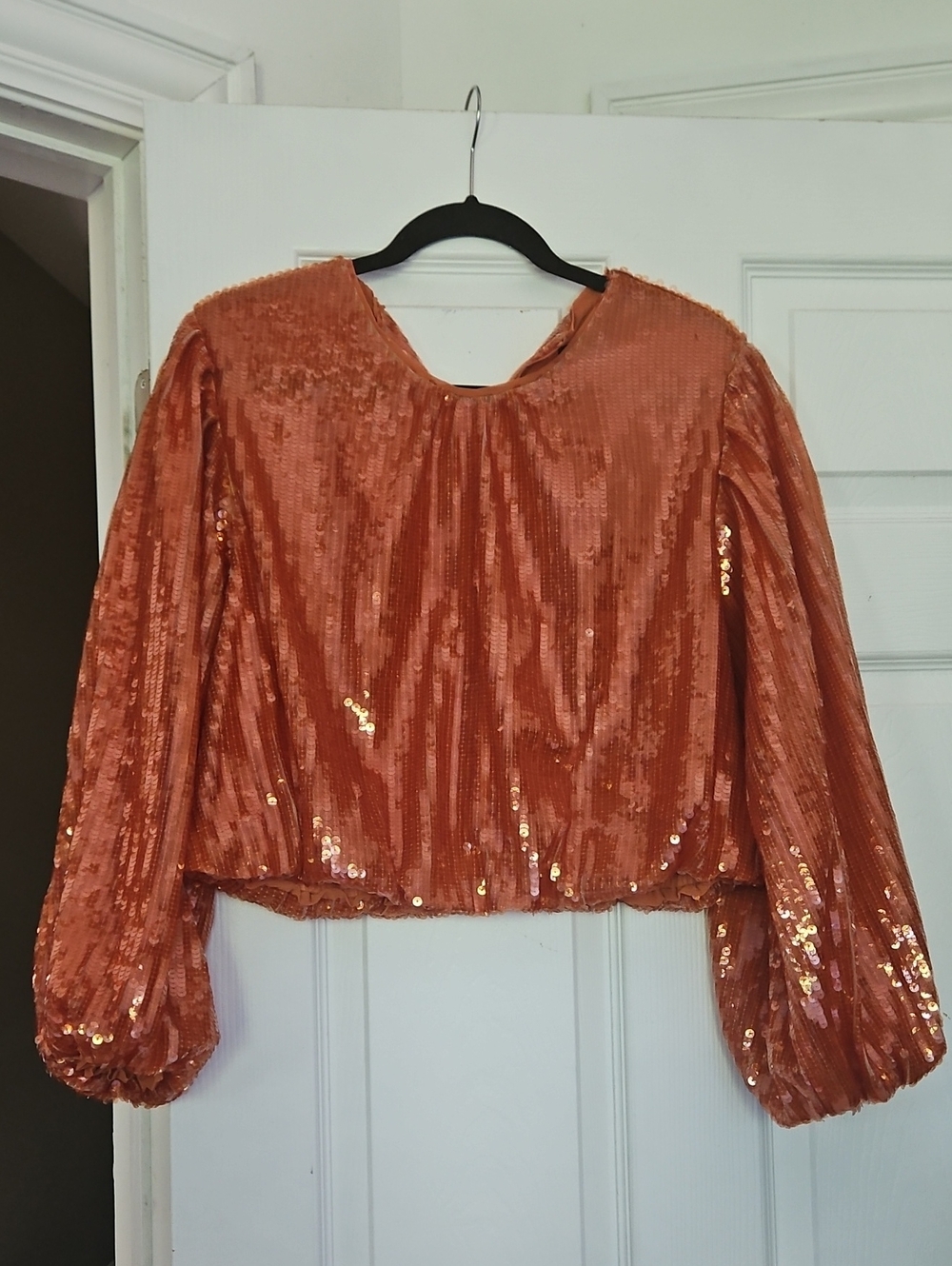J. Crew Copper Sequin Long-Sleeve Crop Top